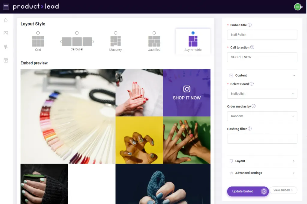 ProductLead Layout options